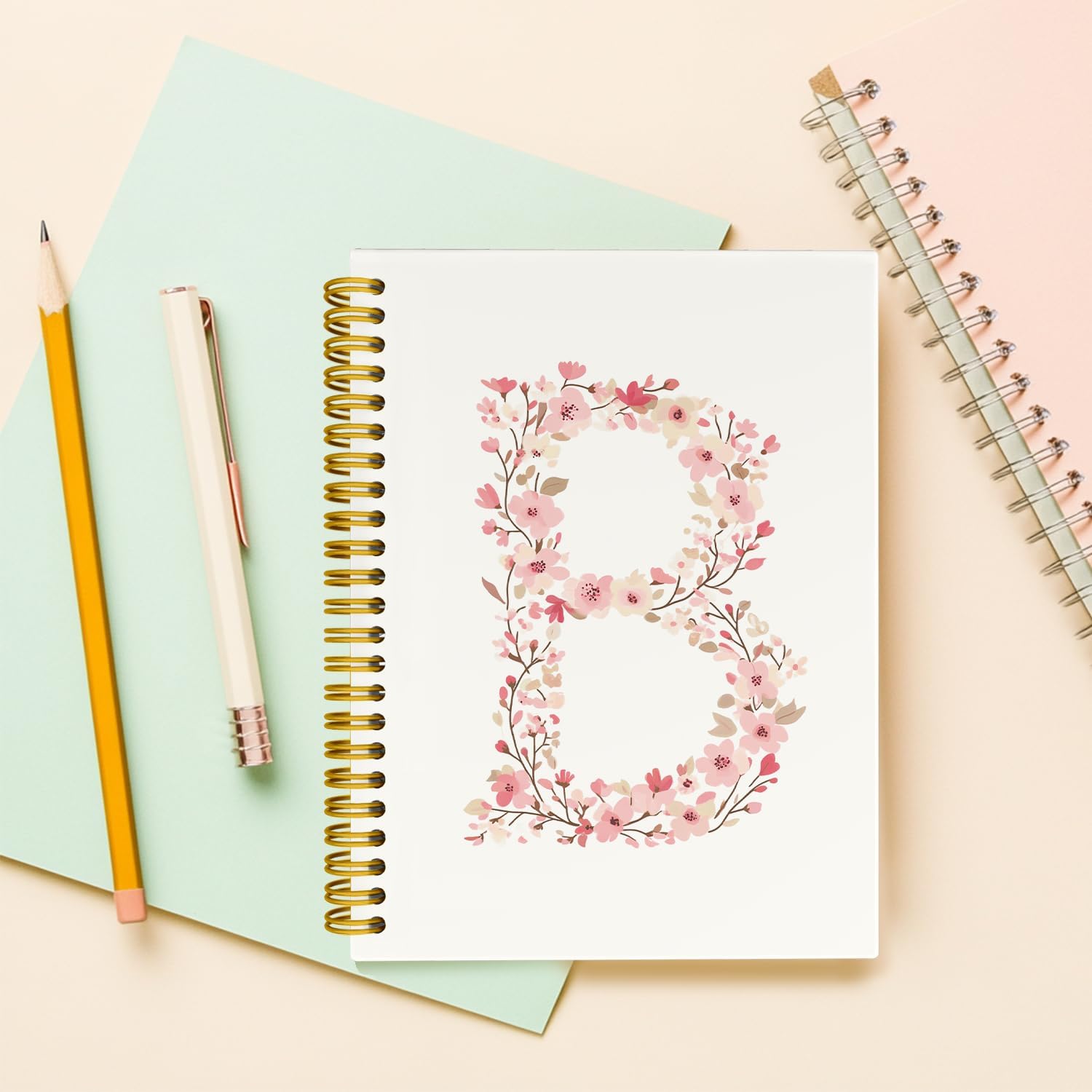 Pink Cute Spiral Notebook Journal, Preppy Floral Initial Letter B Personalized Journaling Notebooks, Monogrammed Gifts for Women Girls, Botanical Hardcover Spiral Lined Notebook 5.5 x 8.3 - Image 4