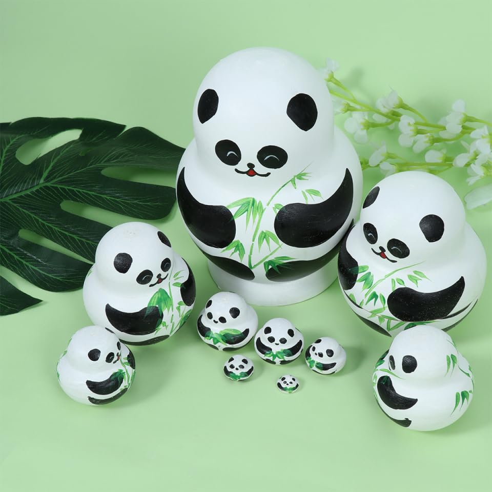 Gadpiparty 10pcs Russian Dolls, Layer Cartoon Panda Russian Nesting Dolls Wooden Toy Craft Home Decor - Image 3