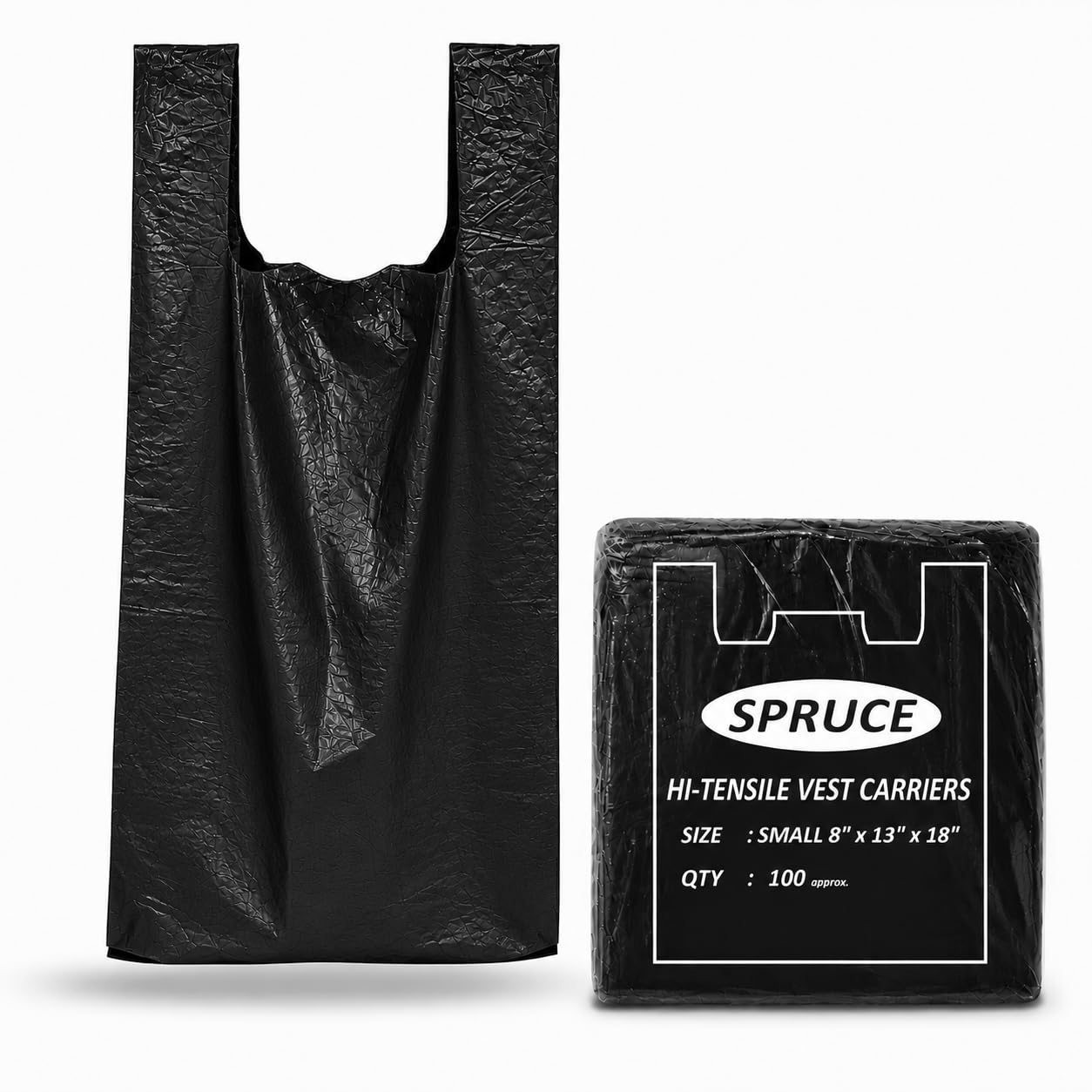Bag Market | 160 x Medium Duty Small Black Vest Plastic Carrier Bags - 8" x 13" x 18" - Shopping, Nappy, Doggy, Bottle Bags - (2 Packs / 80 Bags per Pack)