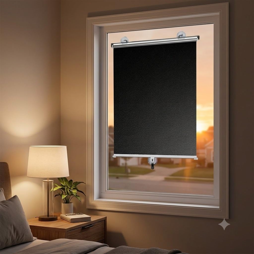 Sonnenschutz Auto Fenster Rollo mit Saugnapf Thermorollo Ohne Bohren Blickdichtes Verdunkelungsrollo Bietet UV-Schutz Ideal Temporäre Jalousien für Schlafzimmer, Reise(Semi-Blackout,68.5W x 183H cm)