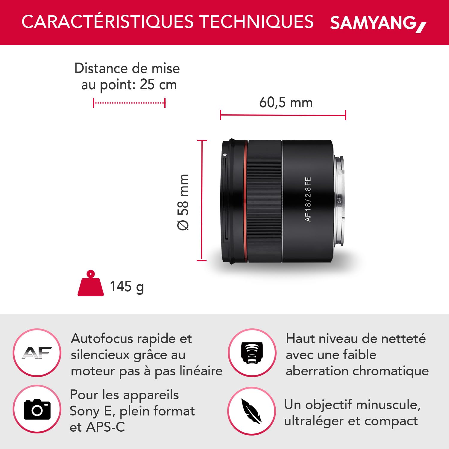 Samyang AF 18 mm F2.8 FE (minuscule mais super large) - Autofocus plein format et objectif à focale fixe APS-C Sony E E-Mount pour Sony Alpha A9 A7 A6600 A6500 A6400 A6300 A6000 A5100 A5000 Nex Camera