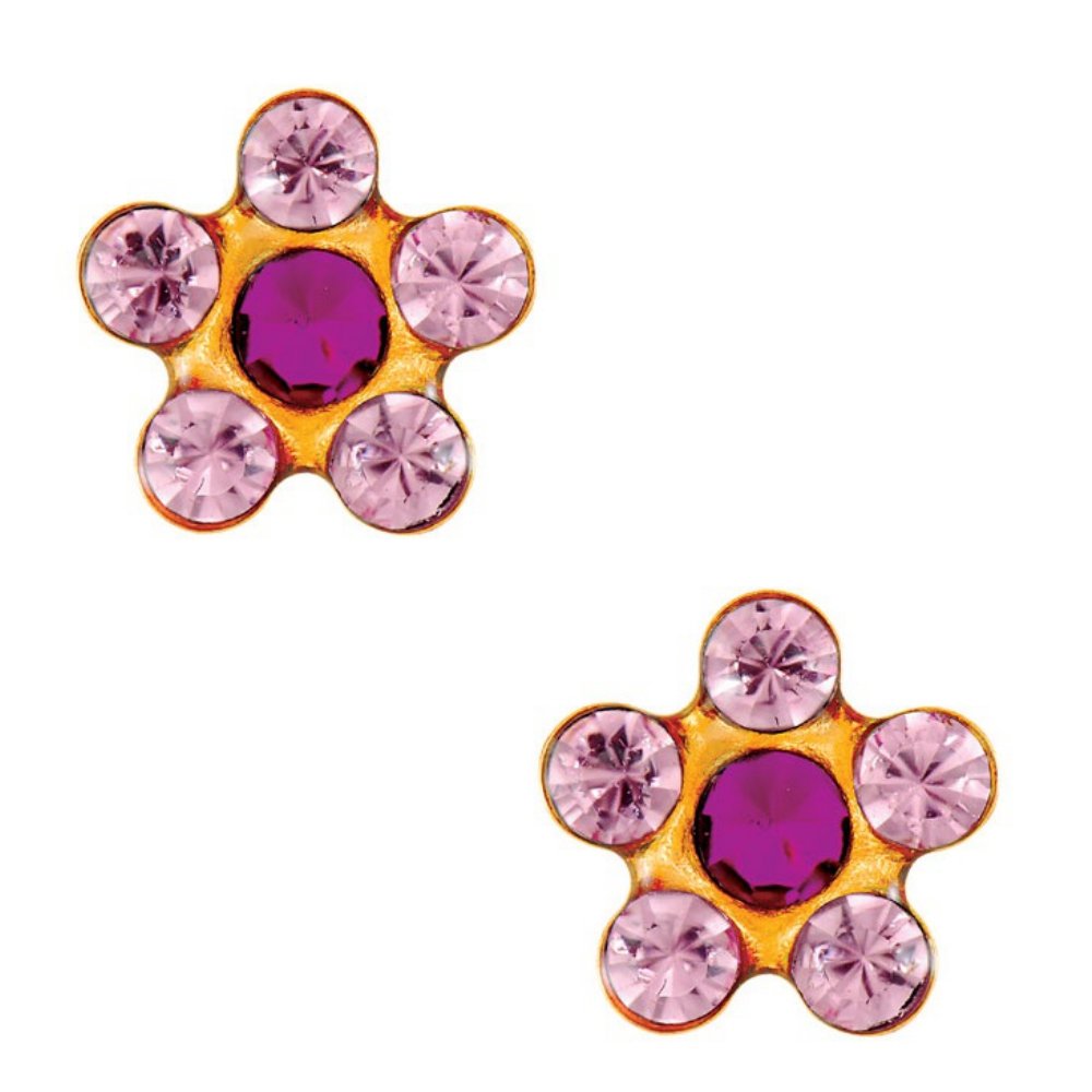 Tiny Tips Light Rose and Fuchsia Crystal 5mm Daisy Gold Plated Childrens Hypo-allergenic Stud Earrings