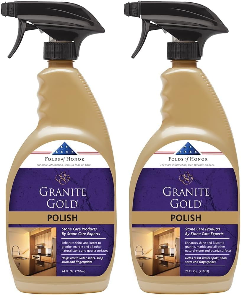 Granite Gold Polish Spray, Streak-Free Shine for Granite, Quartz, Marble, Travertine, Natural Stone Countertops, 24 Fl Oz (Pack of 2)