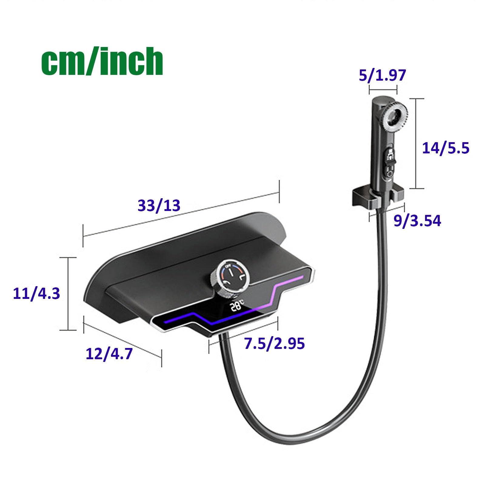 Conjunto de grifería para bañera con rociador, llenador de bañera Tipo Cascada montado en la Pared con Ducha de Mano, Grifo de bañera Moderno de Alto caudal, A: Gris