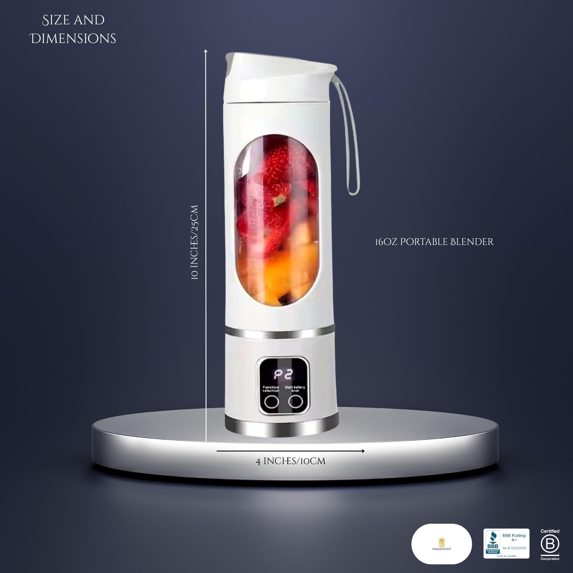 ® Licuadora portátil de 16 oz/16.9 fl oz para jugos y batidos con 12 cuchillas de acero inoxidable | Recargable por USB y control de múltiples velocidades | Licuadora portátil de fusión 4