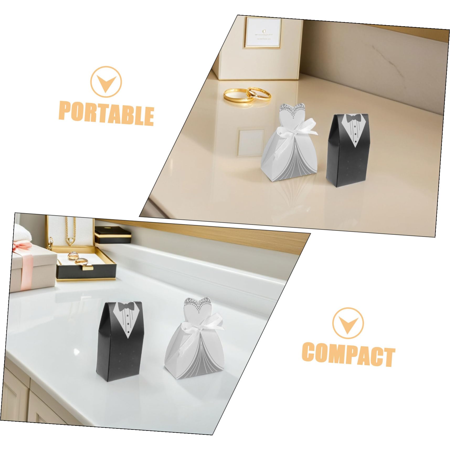 WHAMVOX 200 Stück Hochzeit Süßigkeiten Geschenkboxen aus Papier Elegante Braut und Bräutigam Form Robuste Klappboxen als Tischdeko und Gastgeschenk für Hochzeitsfeier Vielseitig Einsetzbar