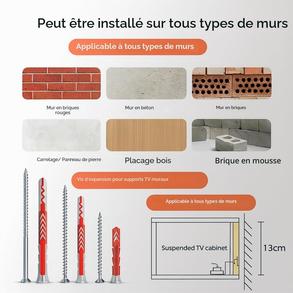 Meuble TV Suspendu,120-300cm Table pour TV Moderne,Meuble pour Téléviseur,Convient pour Le Salon et la Chambre à Coucher (160CM)