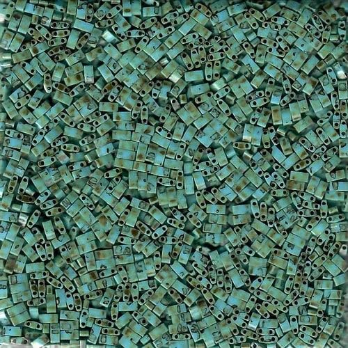 5 g Miyuki 2-Hole Beads, Size Half Tila 5 x 2.3 mm, Picasso Opaque Seafoam Green (# 4514), Japan, Glass โ image 1
