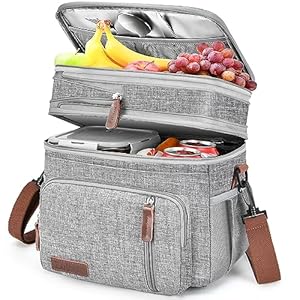 Lunch Box & Lunch Bag for Women Men, Large Insulated Adult Lunch Box Leakproof Lunchbox Cooler Bag for Work Picnic Beach,16L, Gray