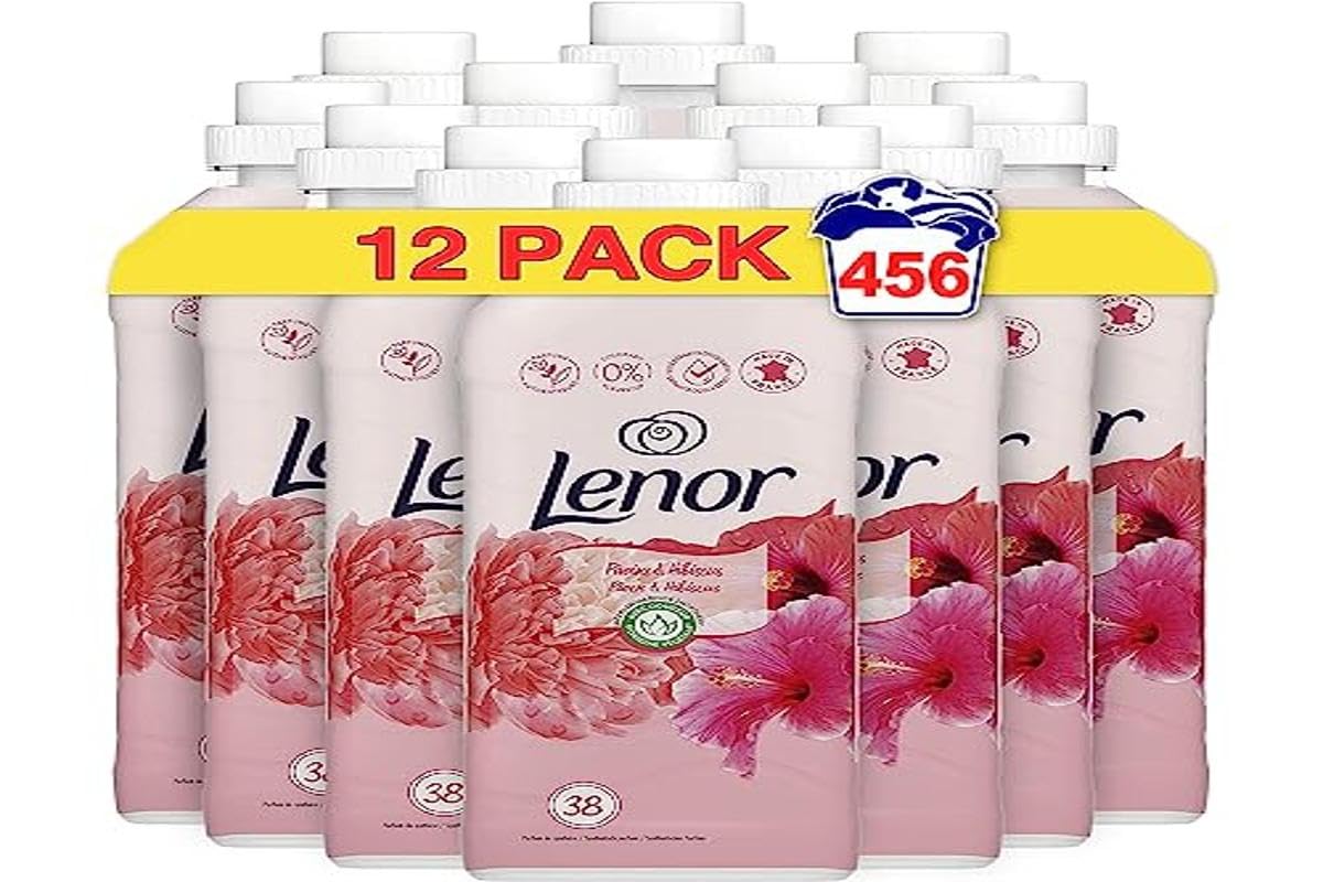 Lenor Pivoine Et Hibiscus Adoucissant 12x38 Lavages, 798ml, Pour Une Fraîcheur Et Une Douceur D’Origine Végétale Jamais Égalées