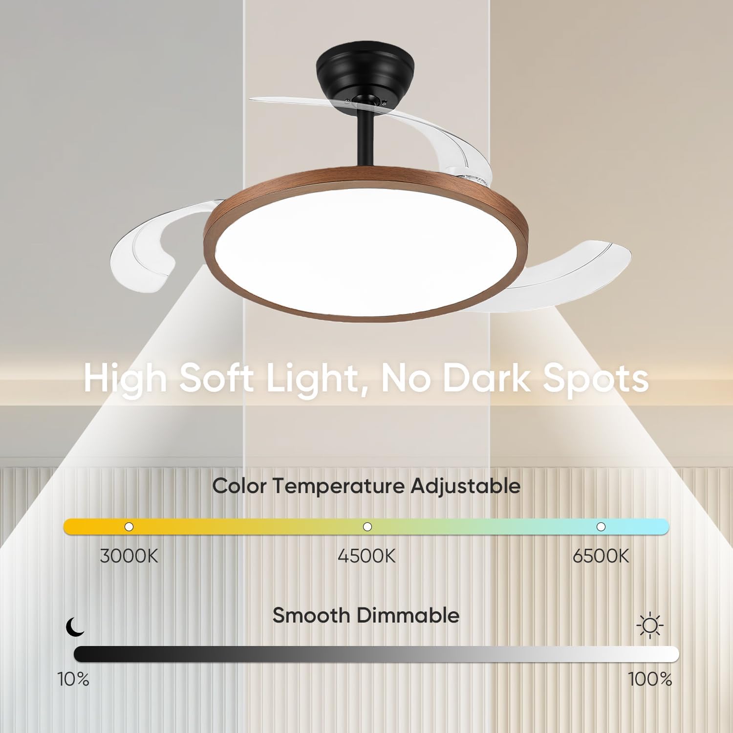 42 Inch Ceiling Fans with Lights, Retractable Fandelier Ceiling Fan, 3 Color Temperature, 6-Speed Reversible Motor, Timer & Memory Function, for Bedroom Living Room-Black