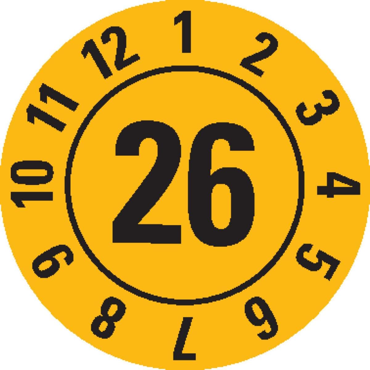 Prüfplakette 26, gelb, Folie, ablösbar, Ø 10mm, 128/Bogen