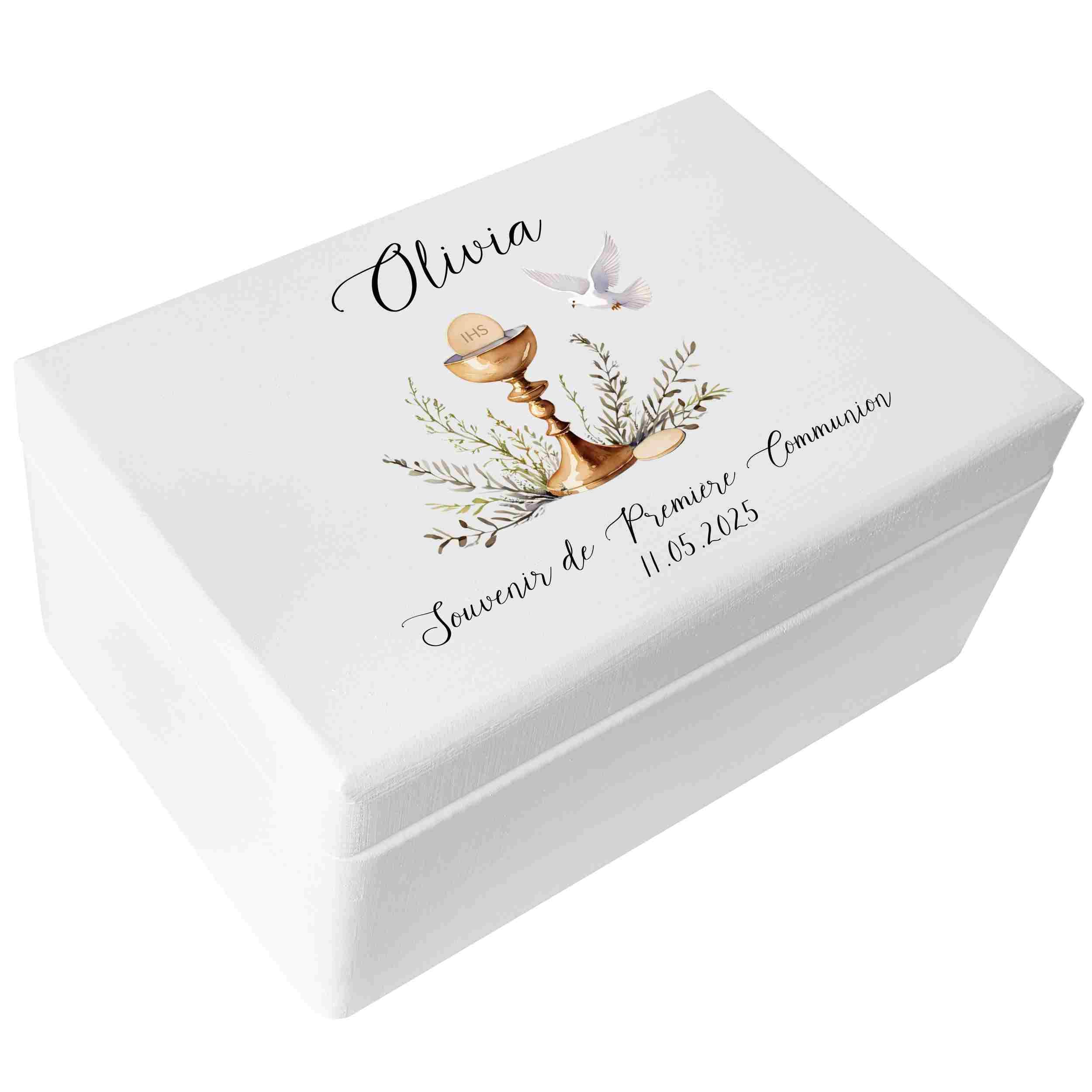 Creative Deco Personnalisé Première Communion Cadeau Boite Blanc | Boîte à Souvenirs en Bois pour Garçon et Fille | Personnalisés - Calice | Personnalisable Idée Coffret Décorations