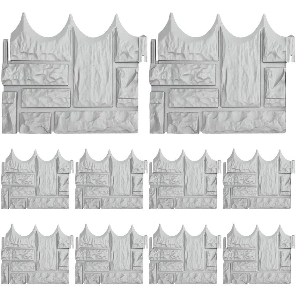 Fituenly 10Pcs Imitation Stone Garden Fence, Garden Bricks Border, Plastic Edging Blocks for Flower Beds, Lawn, Mulch