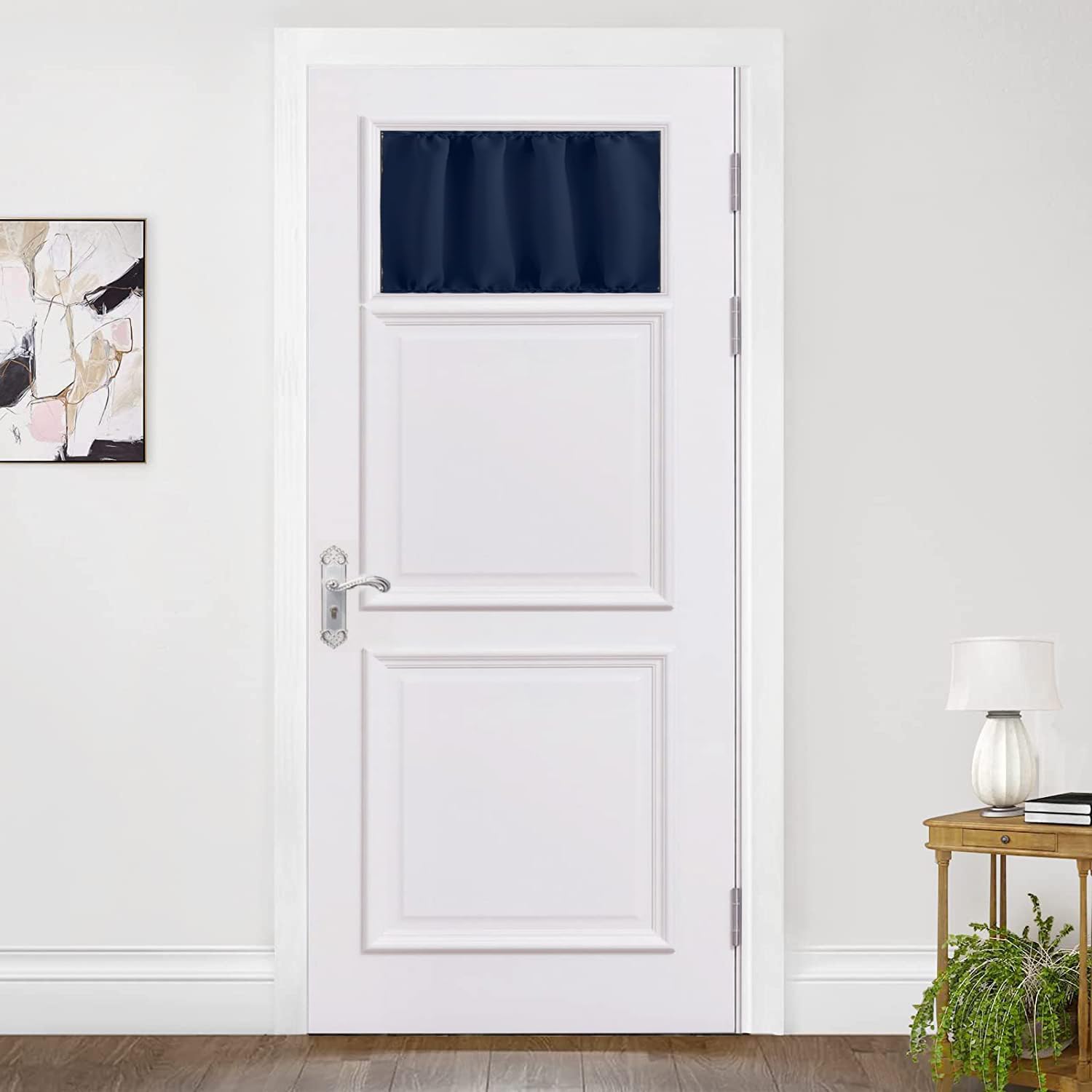 ZHhan French Door Curtains Privacy Blackout French Door Rod Pocket Drapes for Glass Door Home Office,Sidelight Curtain Tie up Shade,Easy Installed 137x51cm,Navy Blue,1 Panel — image 1