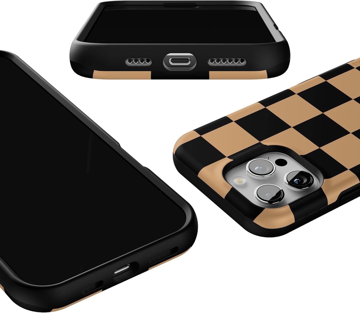 Casely iPhone 16 Pro Max Case | Fit Check | Black & Brown Checkerboard | Bold Protective Design | MagSafe Compatible Design - Image 3
