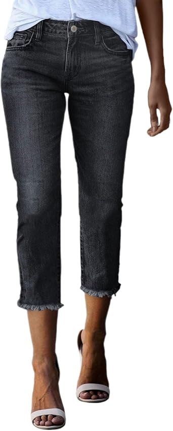 بنطلون جينز نسائي مطاطي بخصر مرتفع للتحكم في البطن وساق مستقيمة من Ripped Jeans بنطلون جينز نسائي ضيق باللون الأزرق 2025