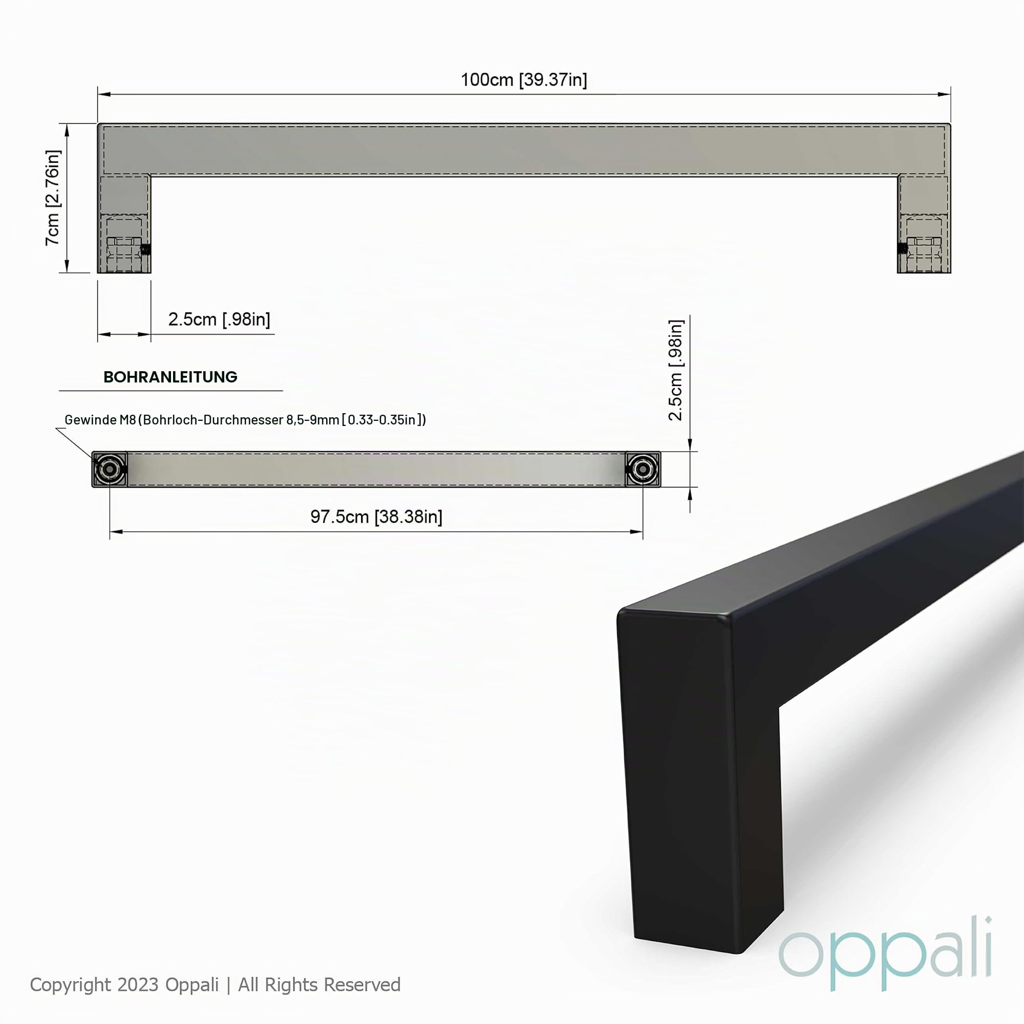 Schwarz Rostfreier Stahl Quadrat Haustür-Beschlag Stoßgriffe Ziehgriff Art.525 | Quadrat T-Bar | 100cm Gesamtlänge
