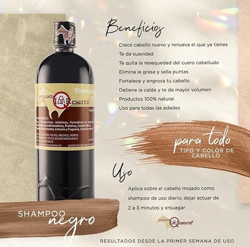 Miniatura 5 de Champú Yeguada La Reserva de Caballo Negro (botella de 1 litro) para cabello fuerte, sano y hermoso (para cabello de color oscuro a negro)
