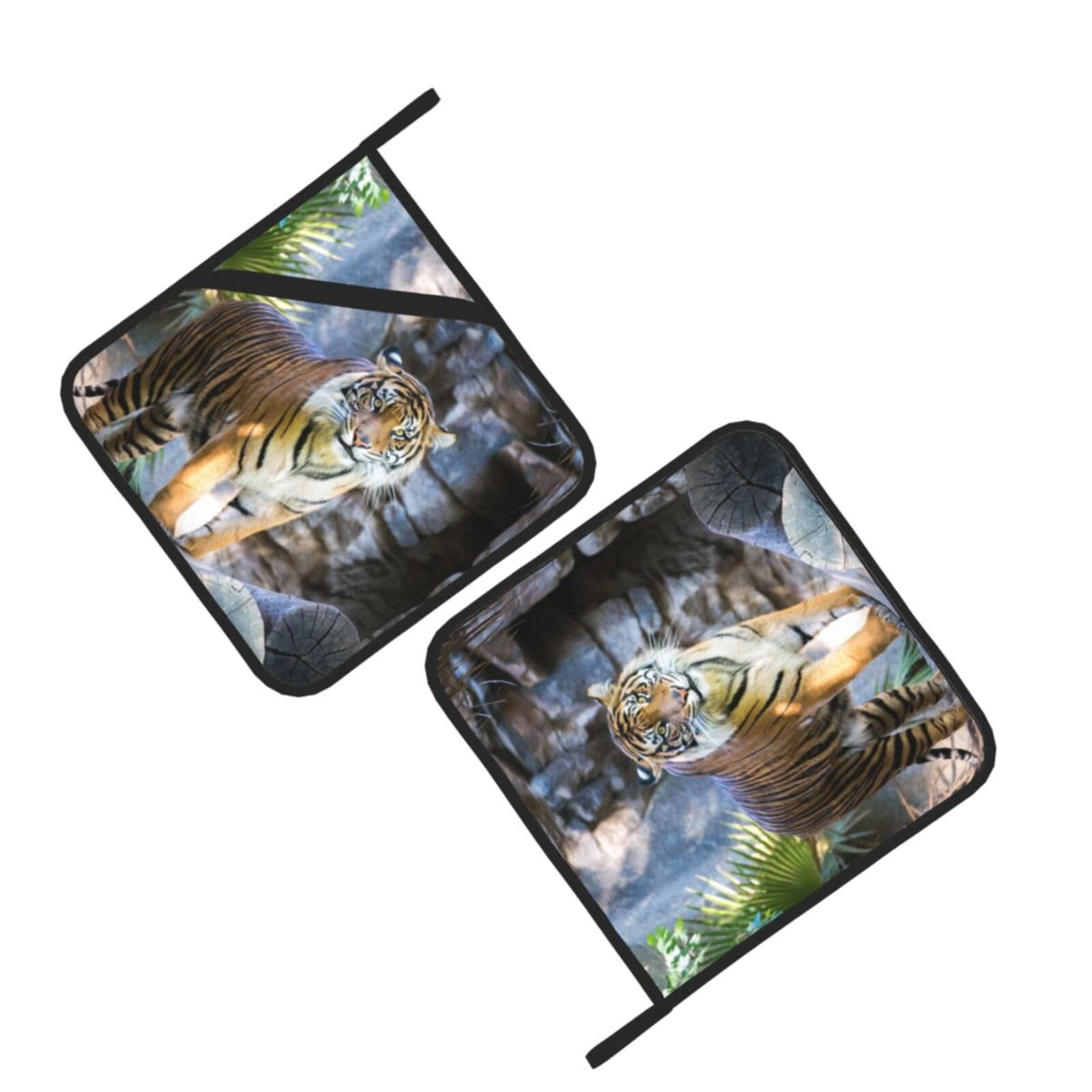 Tiger in the zoo Printed Oven Pot Holders Set of 2 Pcs Heat Resistant Kitchen Microwave Potholders for Cooking Baking Grilling