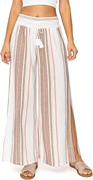 Cali1850 Women's Casual Linen Pants - Smocked Waist