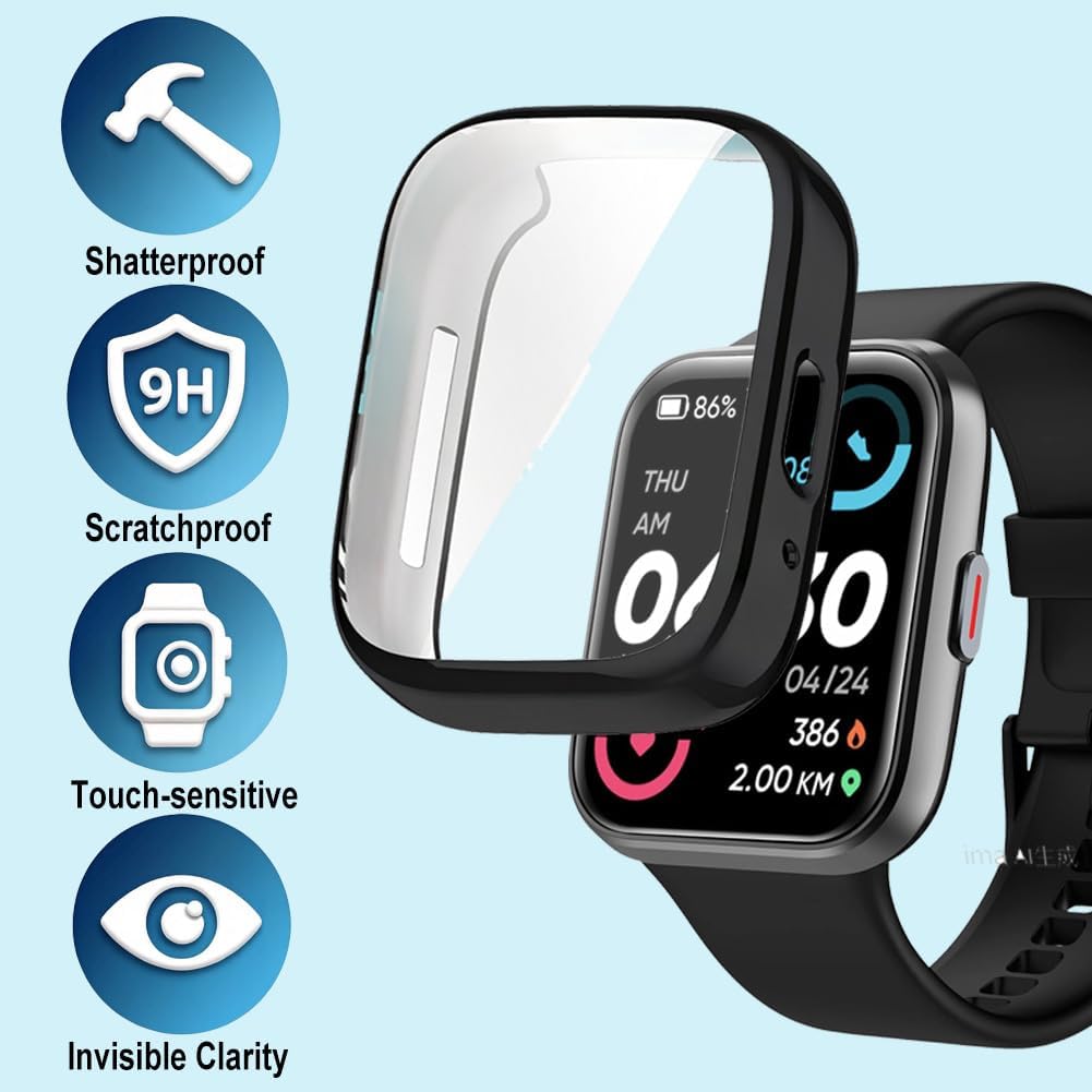 TPU Case with Built-in Screen Protector for Quican ID208PLUS 1.8”, Tensky 208BT 1.7”, Gydom, Hingso ID208 Plus+ 1.85”, Woneligo Fitness Tracker Smart Watch, Full-Body Protection, 9H
