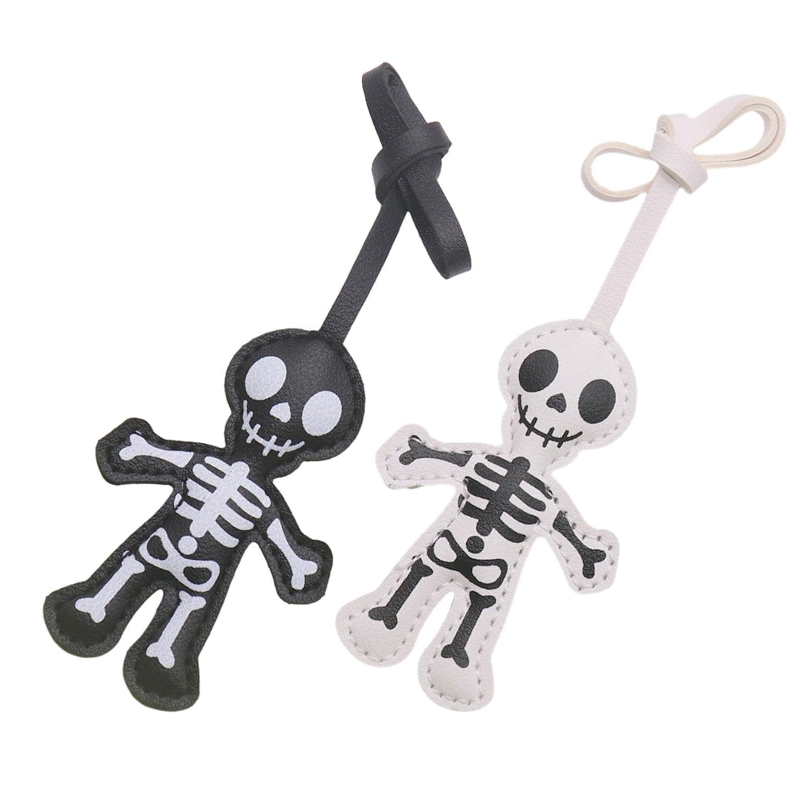 Pasisuu Spooky Skeleton Bag Charm – Faux Leather Gothic Keychain Pendant, Double-Sided Printed Halloween Ornament for Backpack Car Decor [object Object]