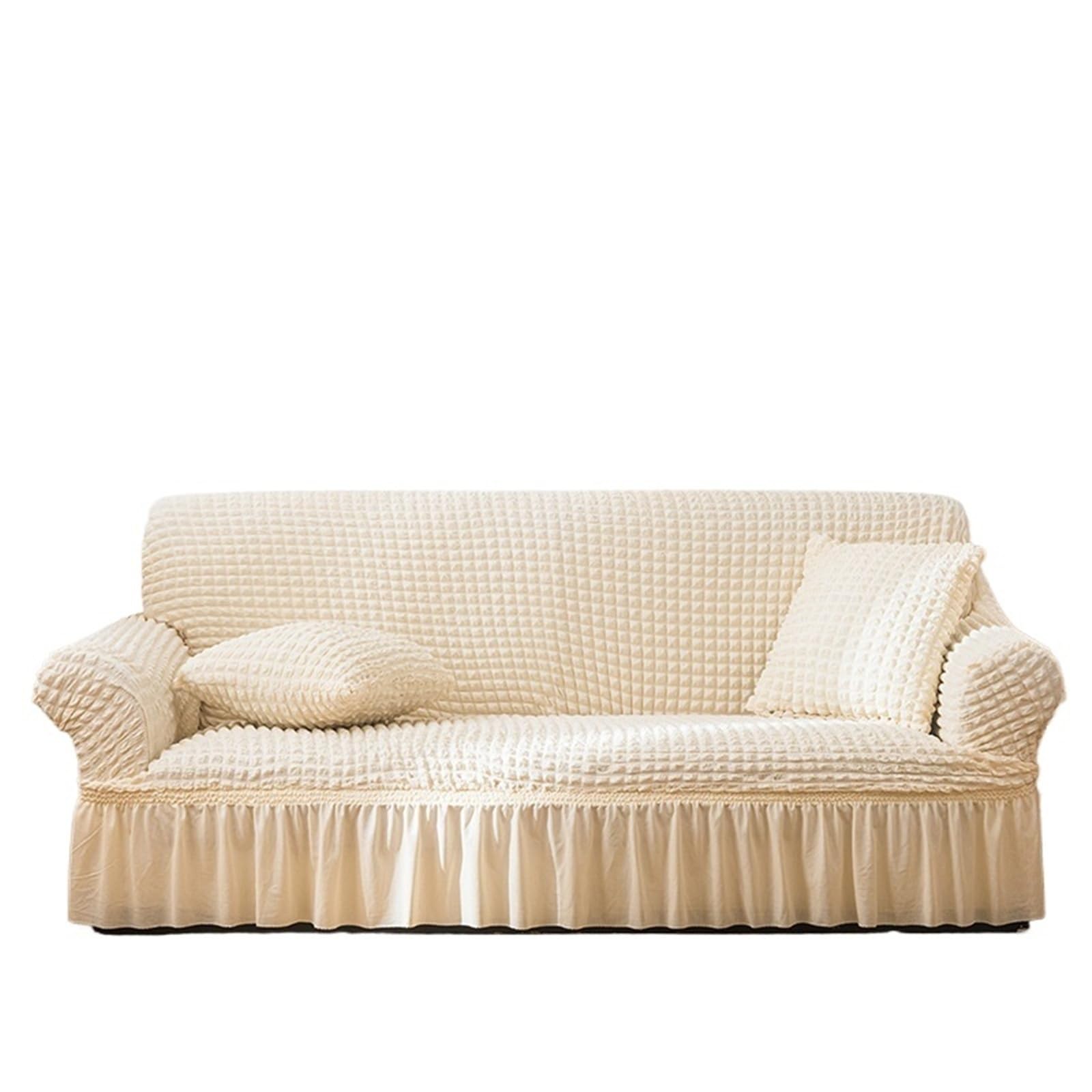 SUBLXPoten Sofa Cover with Skirt Skirt 1/2/3/4 Seater Sofa Cover 90-300cm Full Package Single Universal Elastic Slipcovers(White,2 Seat (145-185cm))