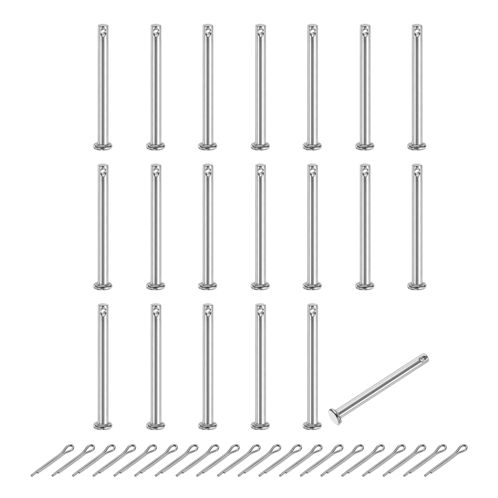 sourcing map 20Pcs M5x50mm Clevis Pins, 304 Stainless Steel Single Hole Flat Head Clevis Pin Hairpin Location Pin with Cotter Pins for Trailer Latch Mechanics Repair Furniture Installation