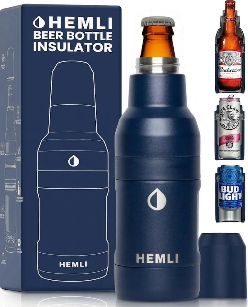 Beer Bottle Cooler & Can Insulator Sleeve – 12-Hour Cold Retention, Lock-In Fit, Scratch-Resistant Powder Coat, Fits Beer Bottles, Cans & Slim Cans, Beer Gift Accessories for Men