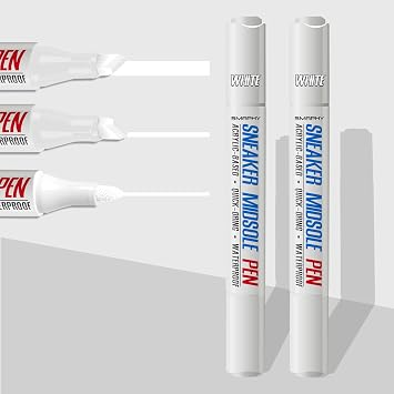 Pure White Shoe Paint Markers, 2 Pens for Shoes, Permanent and Waterproof Shoe Paint White on Leather, Suede, Fabric and Soft Foam, Easily Cover Yellowing and Stains, with Dual Tip
