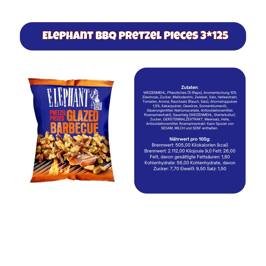 Elephant Pretzel Pieces 4 x 125 g BBQ Sriracha Honey Mustard Crujientes Pretzelets