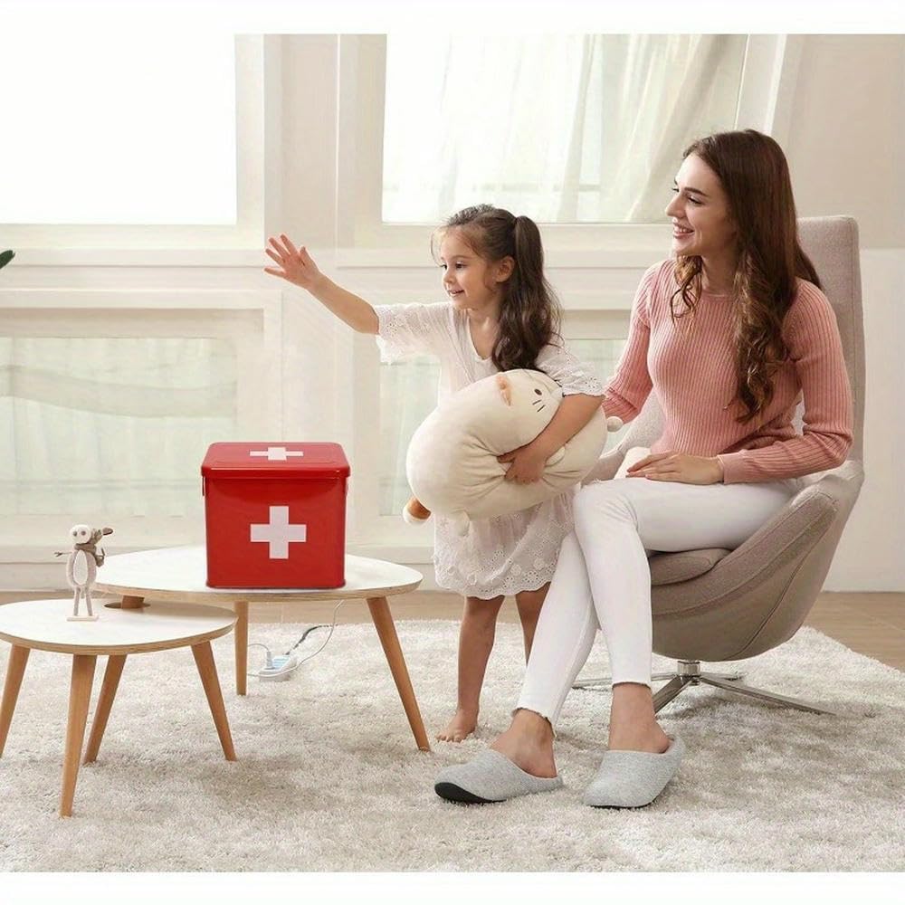 NYSDM - Kit compacto de primeros auxilios de 2 niveles con bandeja extraíble, contenedor de almacenamiento de medicamentos, ungüento para quemaduras, kit de primeros auxilios de emergencia para el