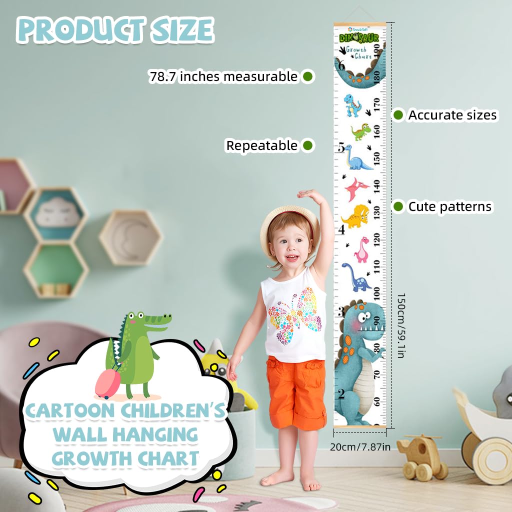 SNOWIE SOFT® Cartoon Growth Chart for Kids 60-180cm Wall Hanging Growth Chart for Kids & Teenagers Canvas Cartoon Growth Chart Waterproof Canvas Growth Chart for Kid's Room (Blue Dinosaur) - Image 3 thumbnail