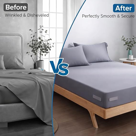 Bed Sheet Holders for Corners, Upgrade Bed Sheet Grippers Locks, 4PCS Fitted Sheet Holder Keep Sheets Firm & Tight, Non-Slip Sheet Clips for Fitted Sheets, Fit All Mattress Easy Install