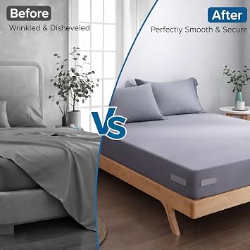 Bed Sheet Holders for Corners, Upgrade Bed Sheet Grippers Locks, 4PCS Fitted Sheet Holder Keep Sheets Firm & Tight, Non-Slip Sheet Clips for Fitted Sheets, Fit All Mattress Easy Install
