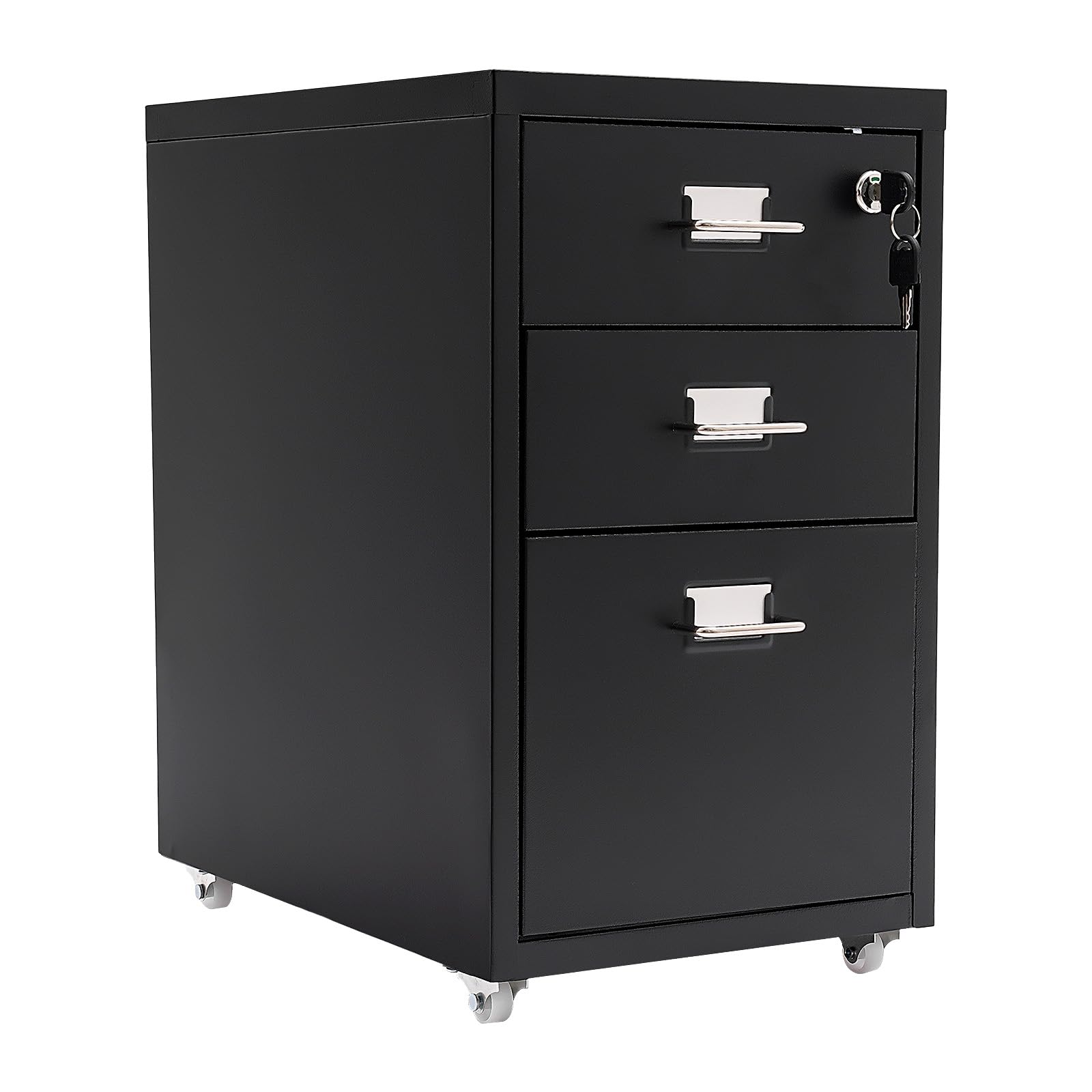 Cassettiera in metallo con 3 cassetti, con ruote, per soggiorno, camera da letto, studio, 28 x 41 x 46,5 cm, colore nero