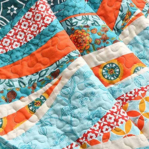 Couverture coton réversible plaid lit turquoise aquarelle 152x127 Lush Decor - 4