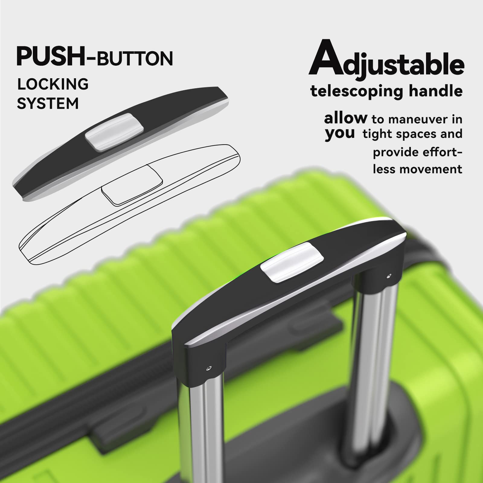 Strenforce Luggage Sets Lightweight Durable Suitcase Double Wheels TSA Lock 3-Piece Set (20/24/28), apple green