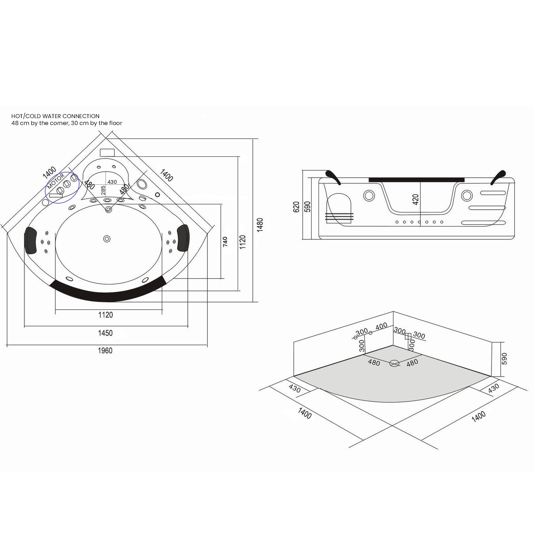 VASCA BAGNO IDROMASSAGGIO CROMOTERAPIA 2 PERSONE NUOVA Mod. MAJESTIC - BATH TUB