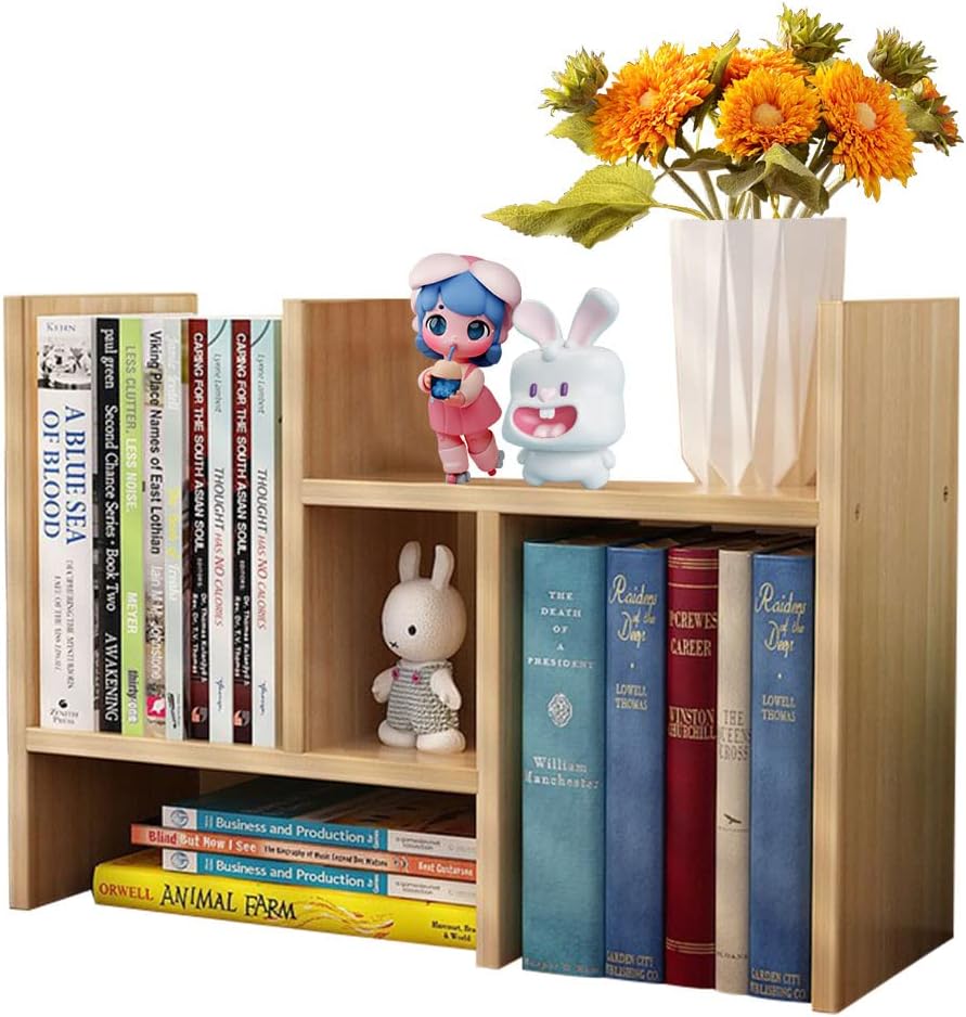 REGIBELIE Desktop Bookshelf Adjustable Wood Storage Organizer, Desktop