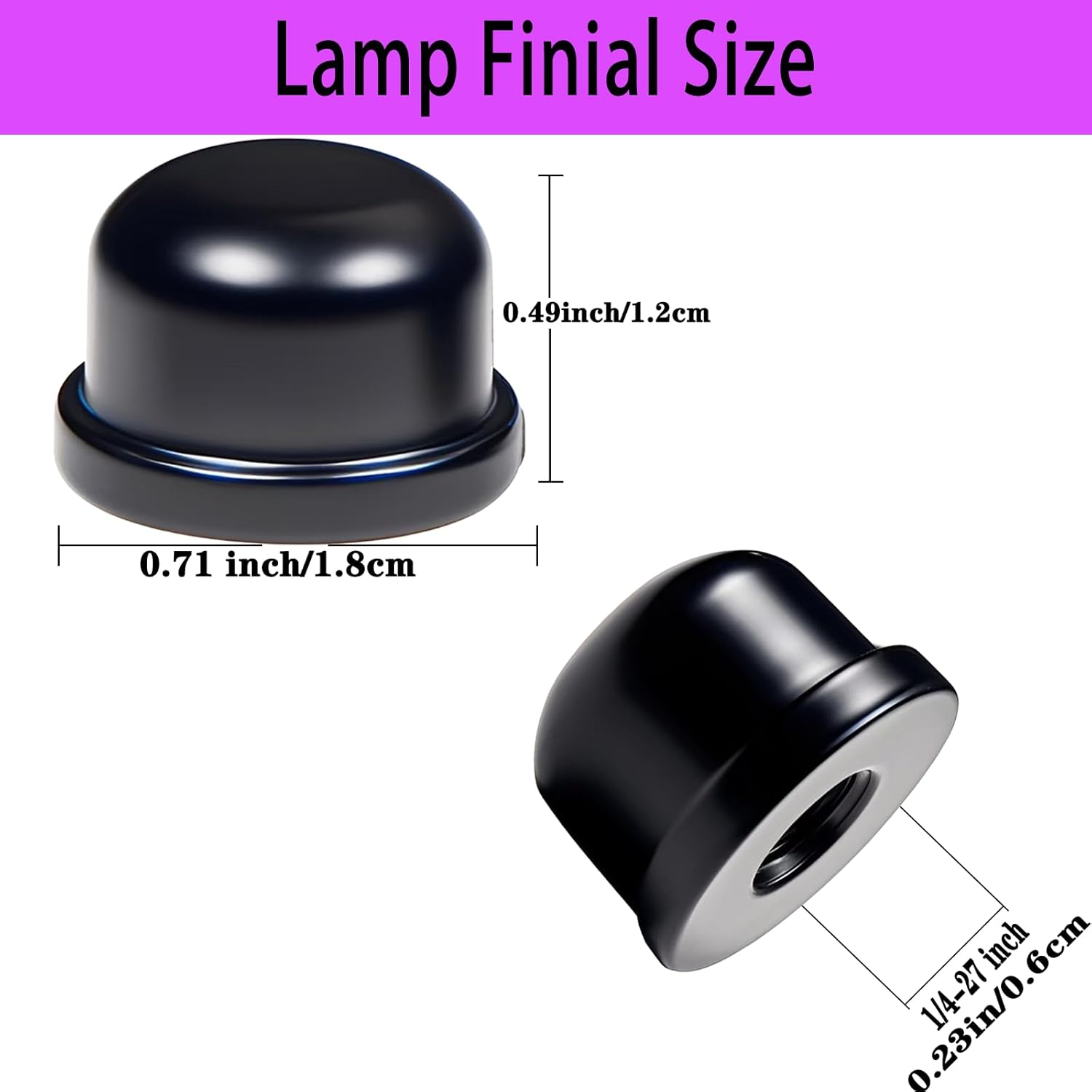 1/2 Inch Lamp Shade Nut, 1/4-27 Threaded Lamp Finial Knob, Decorative Finials for Lamp Shades, Lamp Shade Topper Screw Cap for Table lamps, Floor Lamps, Lamp Parts for Lamp Finial, 8PCS (Black)