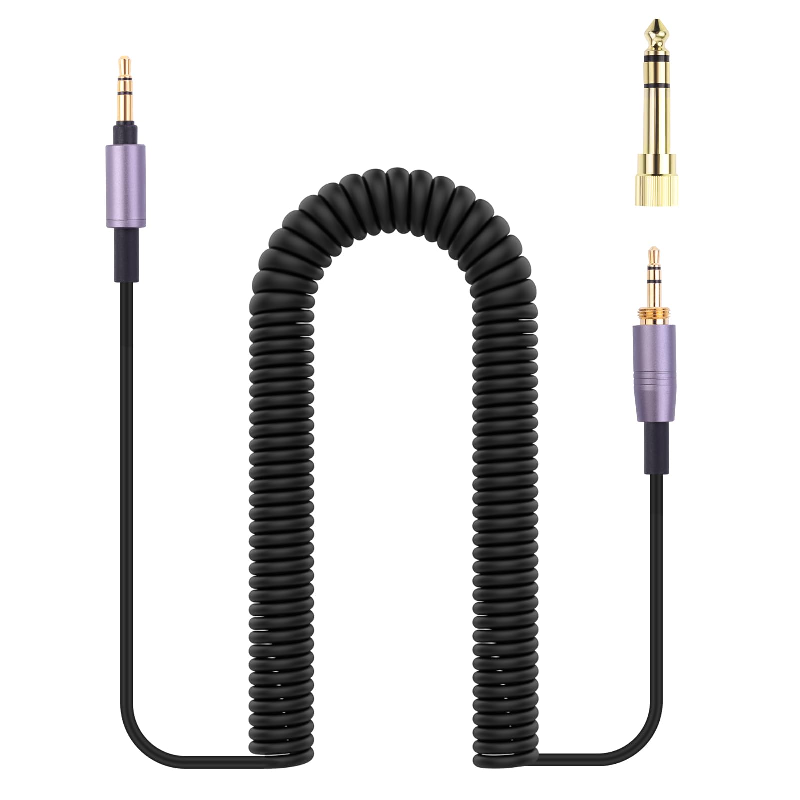 3,5 mm gewickeltes Audiokabel, kompatibel mit ATH-M50XBT ATH-M50XBT2, kompatibel mit Sony WH-1000XM5 WH-1000XM4 WH-1000XM3 Kopfhörer, 3,5-mm-Verlängerungskabel mit 6,35-mm-Adapter, 1,5 m bis
