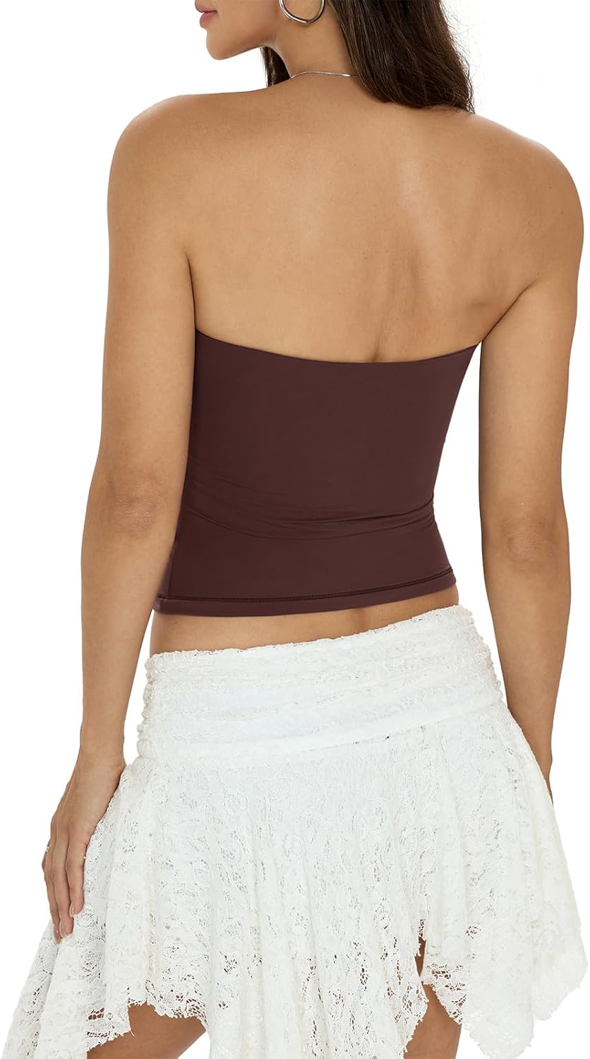 Womens Padded Double Lined Tube Tops Non Slip Crop Strapless Bandeau Tops Sexy Going Out Tops Y2K Summer Outfit - Image 6