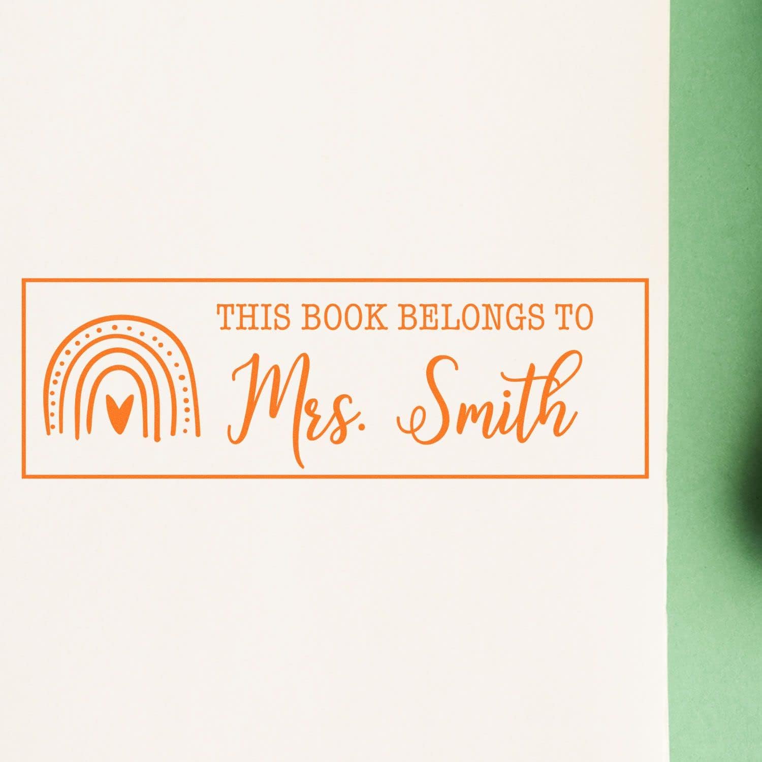 Pre-Inked Boho Rainbow from The Library of Stamp, Book Stamp Personalized, Custom Made, 5 Ink Colors, Clear Base, Size 3/4" x 2-1/4"