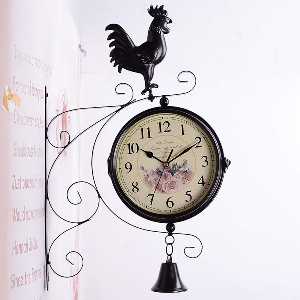 Double Sided Wall Clock Vintage， Train Station Paddington Station Clock for Garden Outdoor Home Silent Non-Ticking Wall Mounted Clock，White，45 * 29 * 9CM (Black 45 * 29 * 9CM)