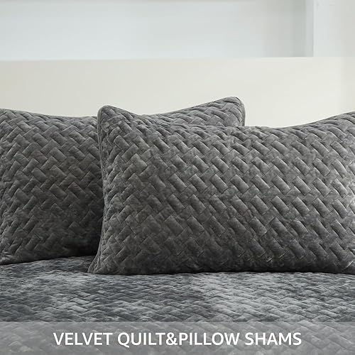 Miniatura 4 de Juego de ropa de cama de terciopelo, lujoso, elegante, ultra suave, colcha acolchada de algodón con patrón de costura para todas las estaciones,