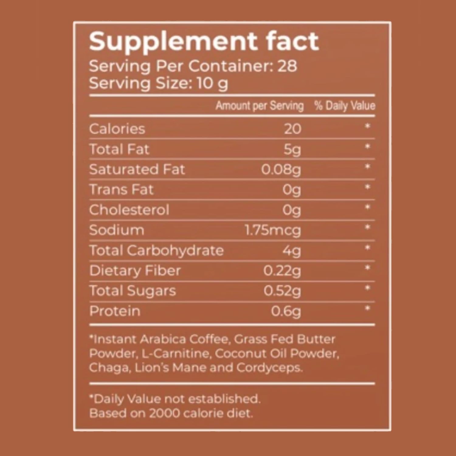 – Mushroom Coffee with L Carnitine, Coconut Oil, & Grass Feed Butter – Lion’s Mane Reishi Chaga Cordyceps Smooth Energy Metabolism Focus Coffee – 28 Servings - Image 3