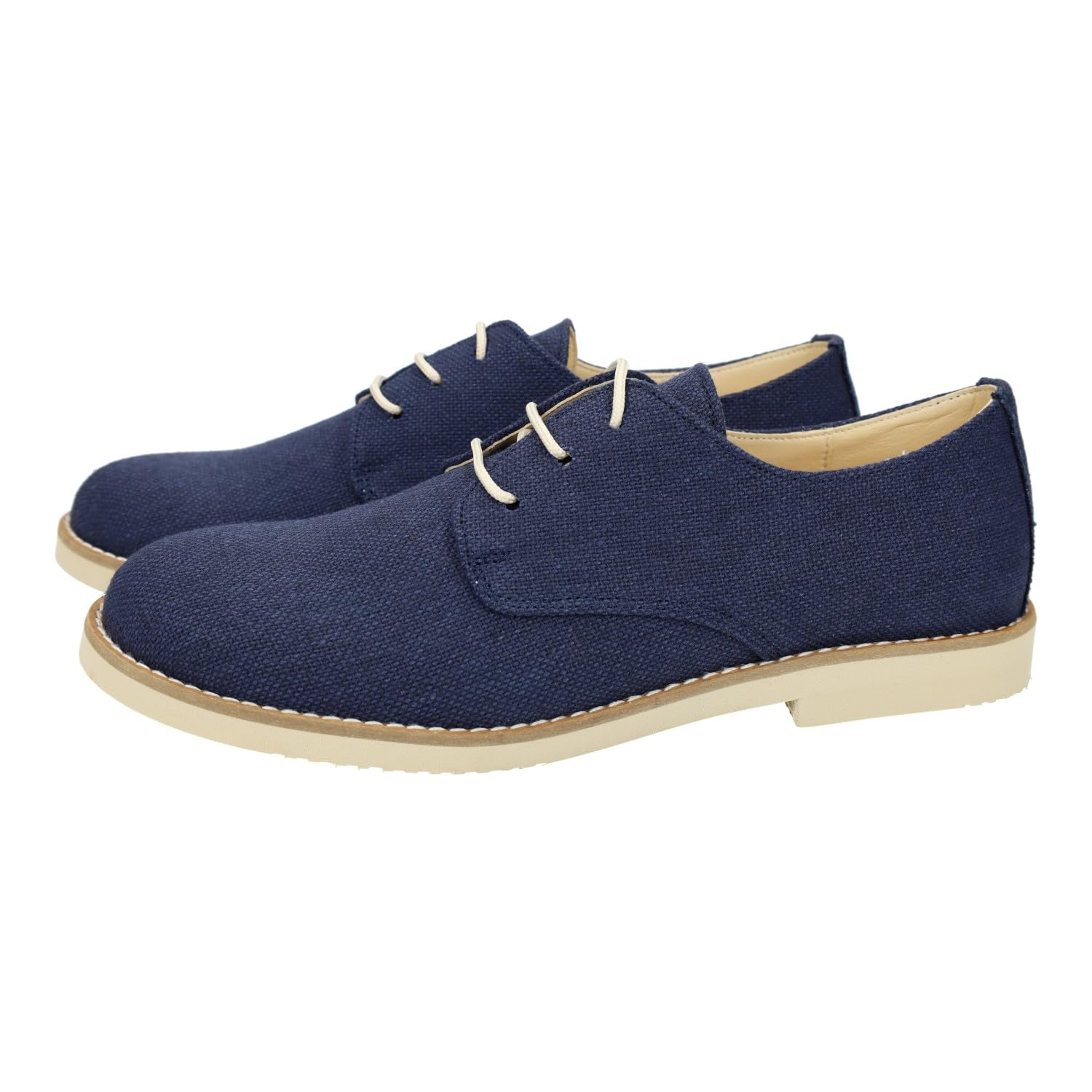 YOWAS 20344 Esparteñas de niño para comunion, en Color Azul Marino, Plantilla de Piel y Cordones para Ajustar, Hechas en España NIÑO Zapato COMUNIÓN