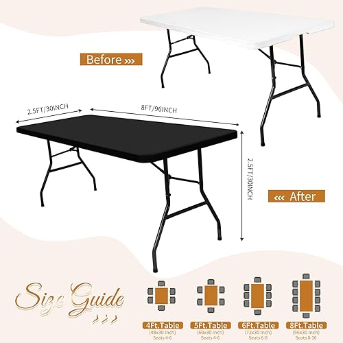 Miniatura 2 de Paquete de 12 manteles de elastano, fundas elásticas negras para mesas de 8 pies, protector de mantel rectangular elástico lavable para fiestas al